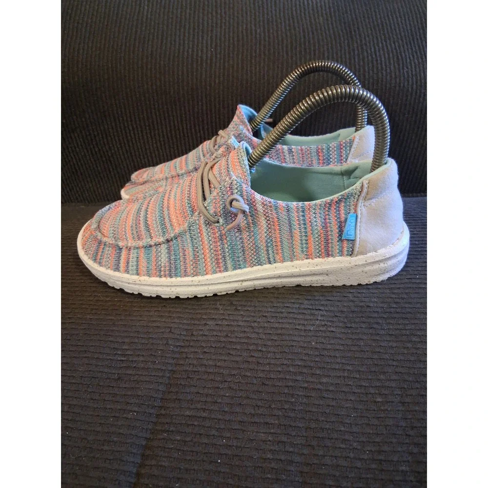 Hey Dude‎ Wendy Sox Sunset Pink Multi Color Knit Slip On Loafers Womens Size 6